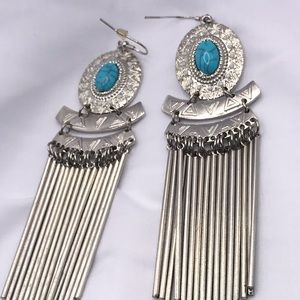 Silver-tone and Faux Turquoise Native Earring
